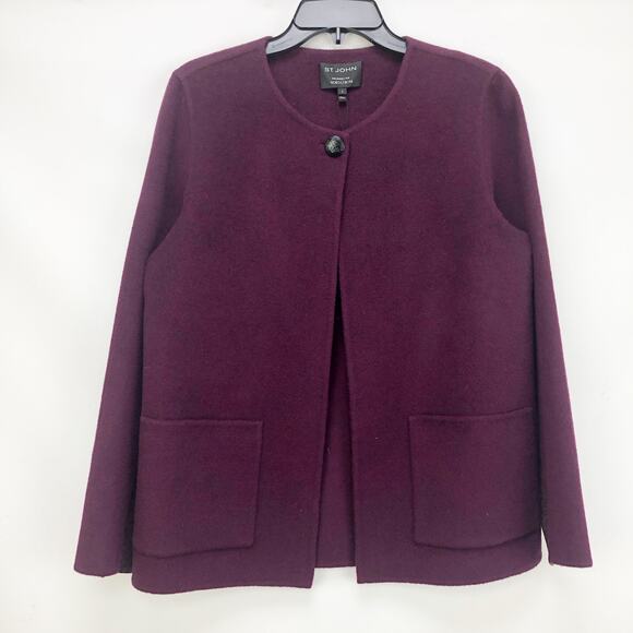 St. John for Nordstrom Womens Cardigan Sweater Sz 12 Wool Blend Plum Purple NWT - Picture 1 of 5